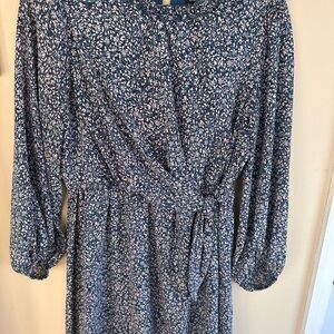 Banana Republic Ditsy Floral Blue/Pink/White Long Sleeve Dress Size 14